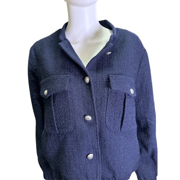 Talbots Womens Navy Blue Textured Button-Up Front Pocket Jacket Size XL EUC - Picture 3 of 6